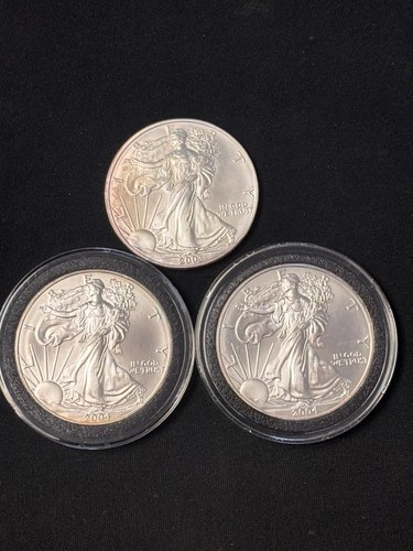 1 oz American Silver Eagle Coins (Lot of 3) 2003/2004 1 oz .999 Silver Bullion