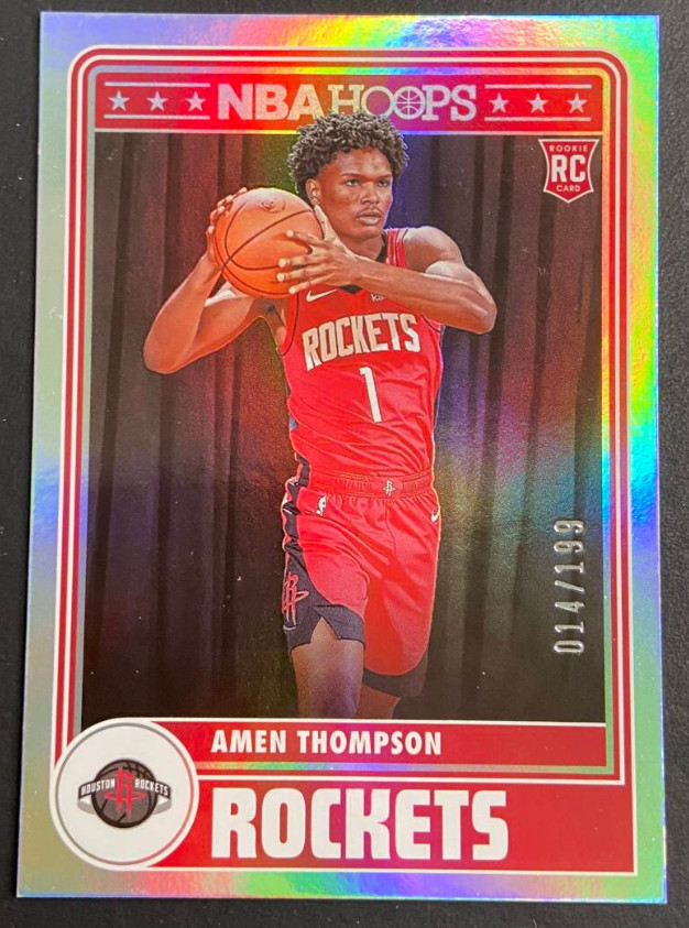 Amen Thompson 2023-24 Panini NBA Hoops 014/199 Silver RC Rockets #300
