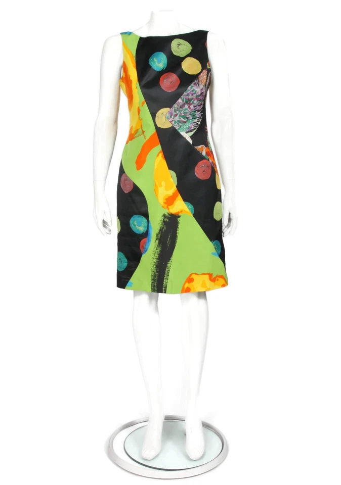 CHRISTIAN LACROIX Paris Vintage Black 90s Pop Art Silk Sheath Dress sz 36 /583 - Image 2 of 4