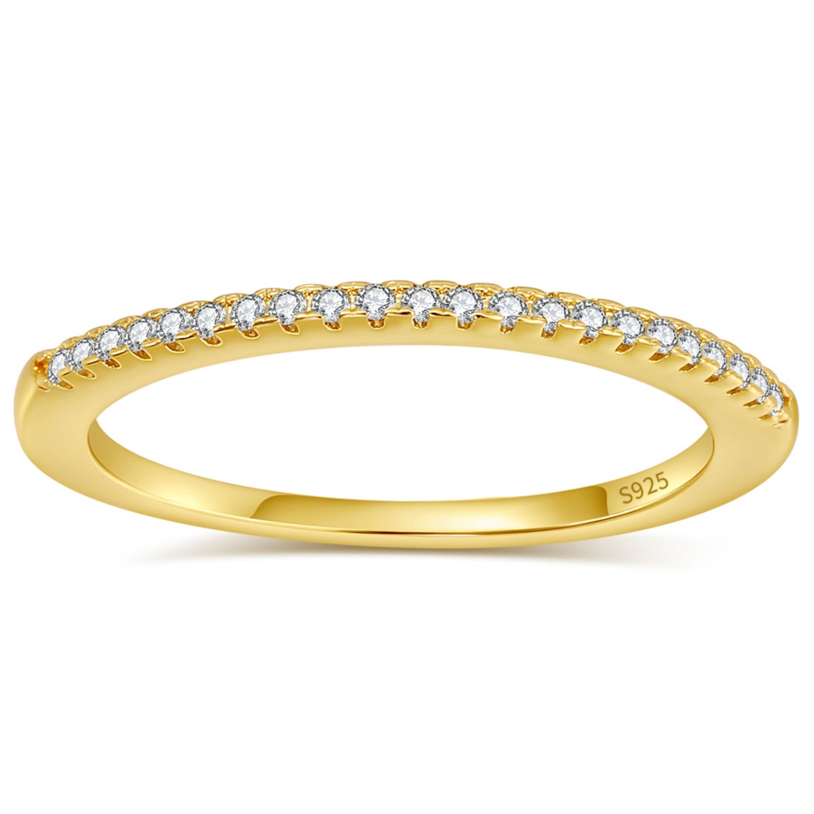 Thin Wedding Band for Women Sterling Silver CZ Anniversary Half Eternity Band...-image