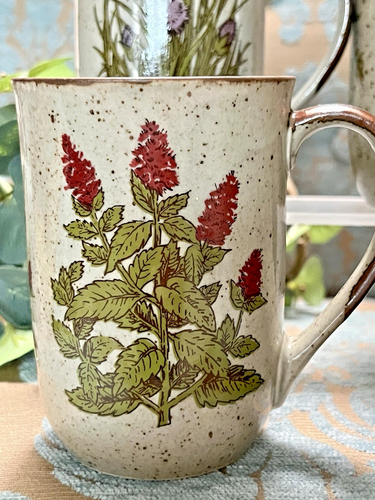 VTG Wildflower Stoneware Coffee Mug SET/4 Various Floral Images Speckled Mugs - Picture 4 of 10