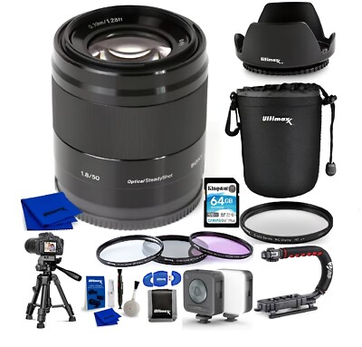 Sony E 50mm f/1.8 Lens Sony E Mount (Black) + Filters + MC Starter Bundle