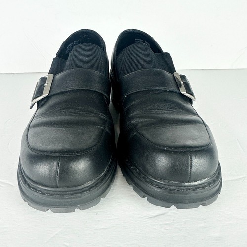 Esprit Vintage 90s Y2K Harrison Leather Chunky Loafers Size 8.5 Black Lug Sole - Picture 5 of 8