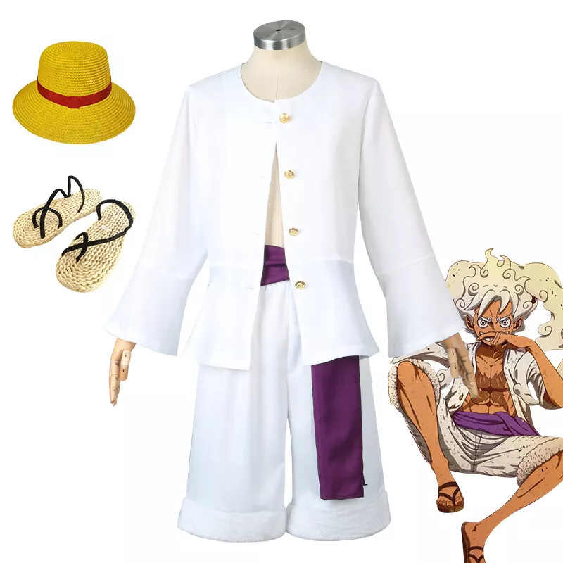 White Luffy Gear 5 Cosplay Costume Nika Form Set Anime Monkey D Luffy Hat  shoes