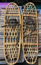 Vintage Tubbs Vermont Wood Snow Shoes 10X36 S6 w/Bindings & Real Rawhide Lacing