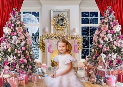 7x5ft Pink Christmas Photography Backdrop White Christmas