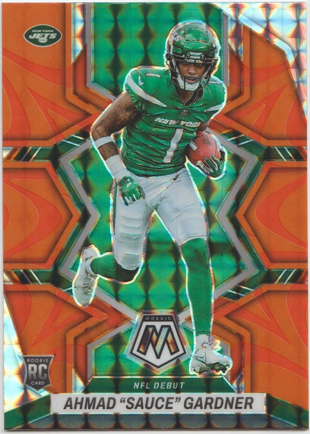2022 Panini Mosaic NFL Debut Ahmad "Sauce" Gardner RC Orange Reactive Prizm #289