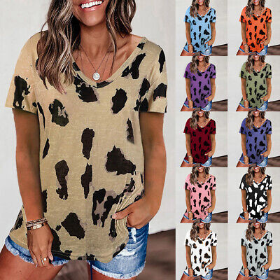⭐Women's Leopard Loose Short Sleeve T-shirt Ladies Casual Pullover Tops Blouse