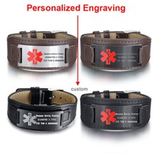 Personalized Genuine Leather Medical Alert ID...