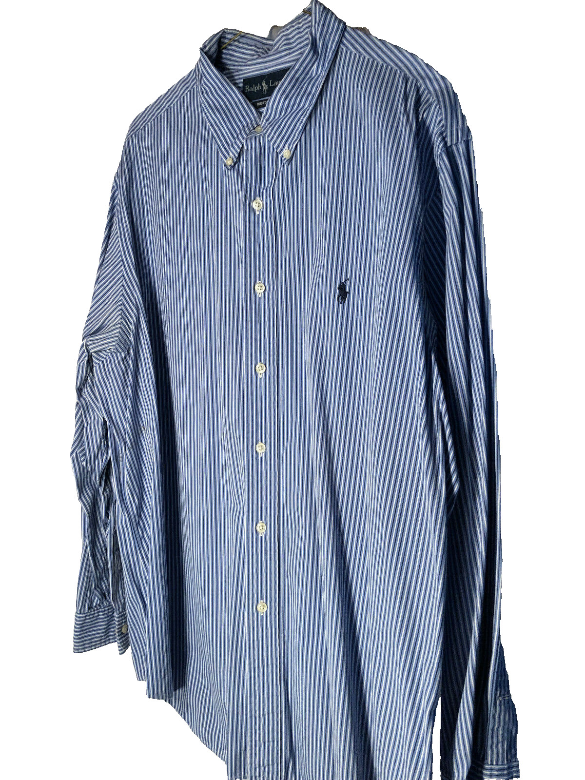 Ralph Lauren Button Down Dress Shirt, Custom FIt, Blue stripe, Men's 18 34/35