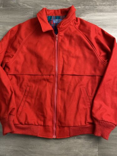 Vintage 70s Pendleton Wool Plaid Lined Cruiser Jacket Bomber Mens Size Xl Red - Picture 2 of 10