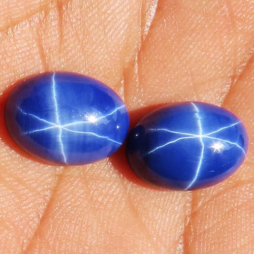 17.30 CT Natural 6 Rays Blue Star Sapphire Pair Oval Cabochon 9x13x5 mm Gemstone - Picture 2 of 3