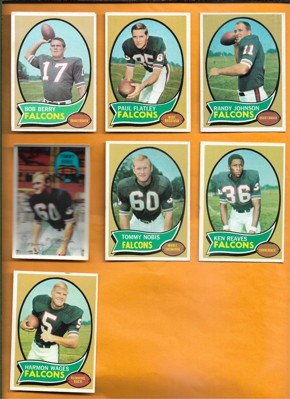 1970 Topps & Kellogg's Atlanta Falcons 7 card lot Nobis Johnson Berry Reaves