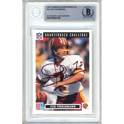 Joe Theismann Signed 1991 UD Dominos #44 Washington Beckett BAS Slabbed NFL Auto
