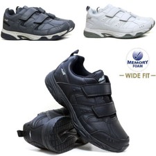 Mens Faux Leather Trainers Wide Fit Walking Running Sports Gym Memory Foam Shoes
