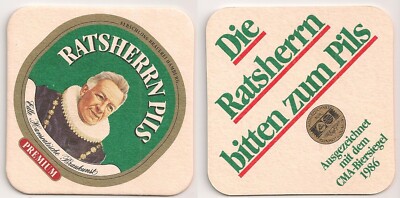 Ratsherrn Pils, Hamburg - alter Bierdeckel ''CME-Biersiegel 1986''