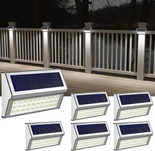Solar Fence Lights, Deck Lights Outdoor Waterproof with 30 LED Stainless Steel