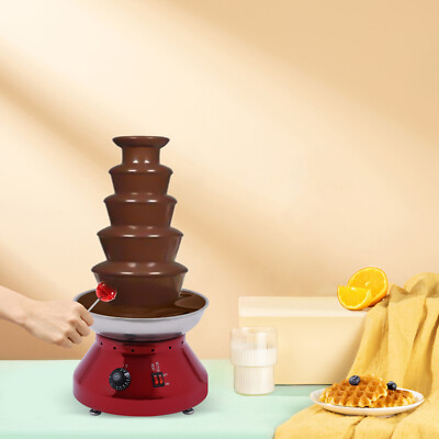 230W Commercial Chocolate Fountain 5 Tier Hot Chocolate Fondue Tower Red 110V