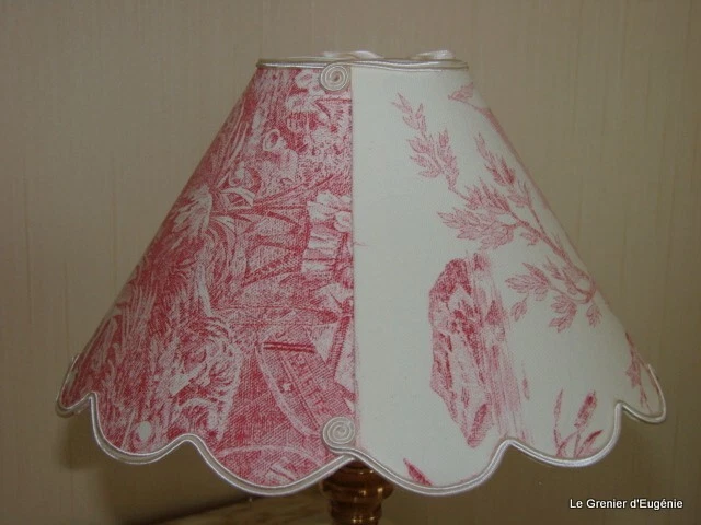 Abat-jour festonné toile de Jouy rose " Jeux d'eau" diametre 25cm - Photo 2/2