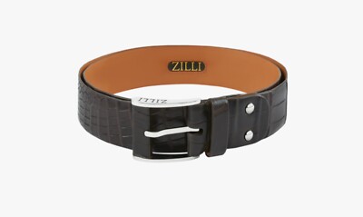 Zilli Brown belt in matt crocodile, 126 buckle, width 40mm