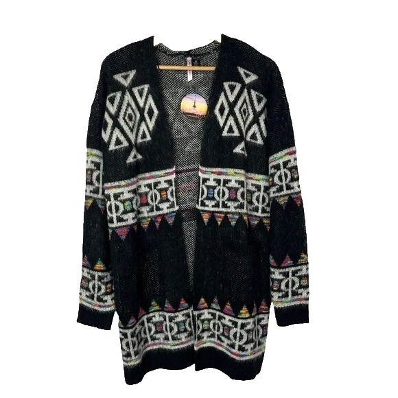 Cardigan Black Geometric Sweaters for Women