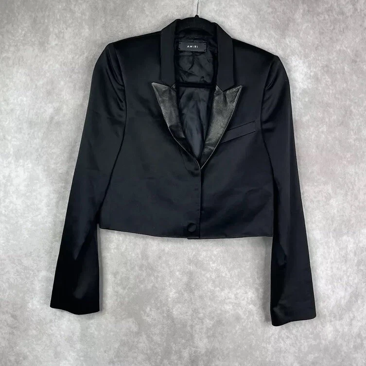 Blazer smoking AMIRI nero crop raso pelle seta nero donna taglia 40 US S