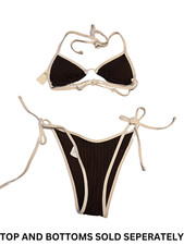 American Eagle Aerie Brown/White Striped Texture Swim Suit Choose Top or Bottoms