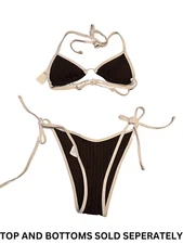 American Eagle Aerie Brown/White Striped Texture Swim Suit Choose Top or Bottoms