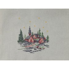 Handmade Needlepoint Christmas Village Scene Wall Art Decor 15" x 18"