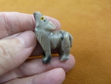 (Y-WOL-19) tan gray WOLF coyote wild dog carving SOAPSTONE stone PERU FIGURINE