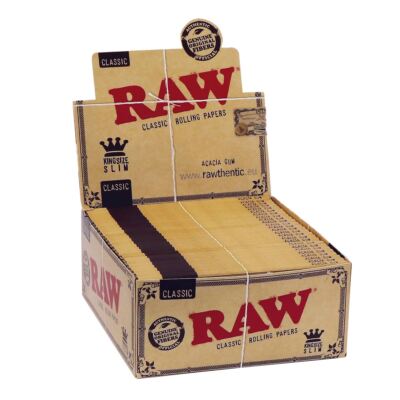 5 Boxen (250 Heftchen) RAW King Size Slim Classic Rolling Papers, ungebleicht