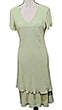 Coldwater Creek Silk Dress  10  Soft Green  Ruffle Sleeves Hemline  Cottage Core