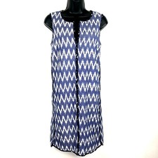 J Crew Dress 6 Ikat blue shift cotton lined v neck sleeveless S