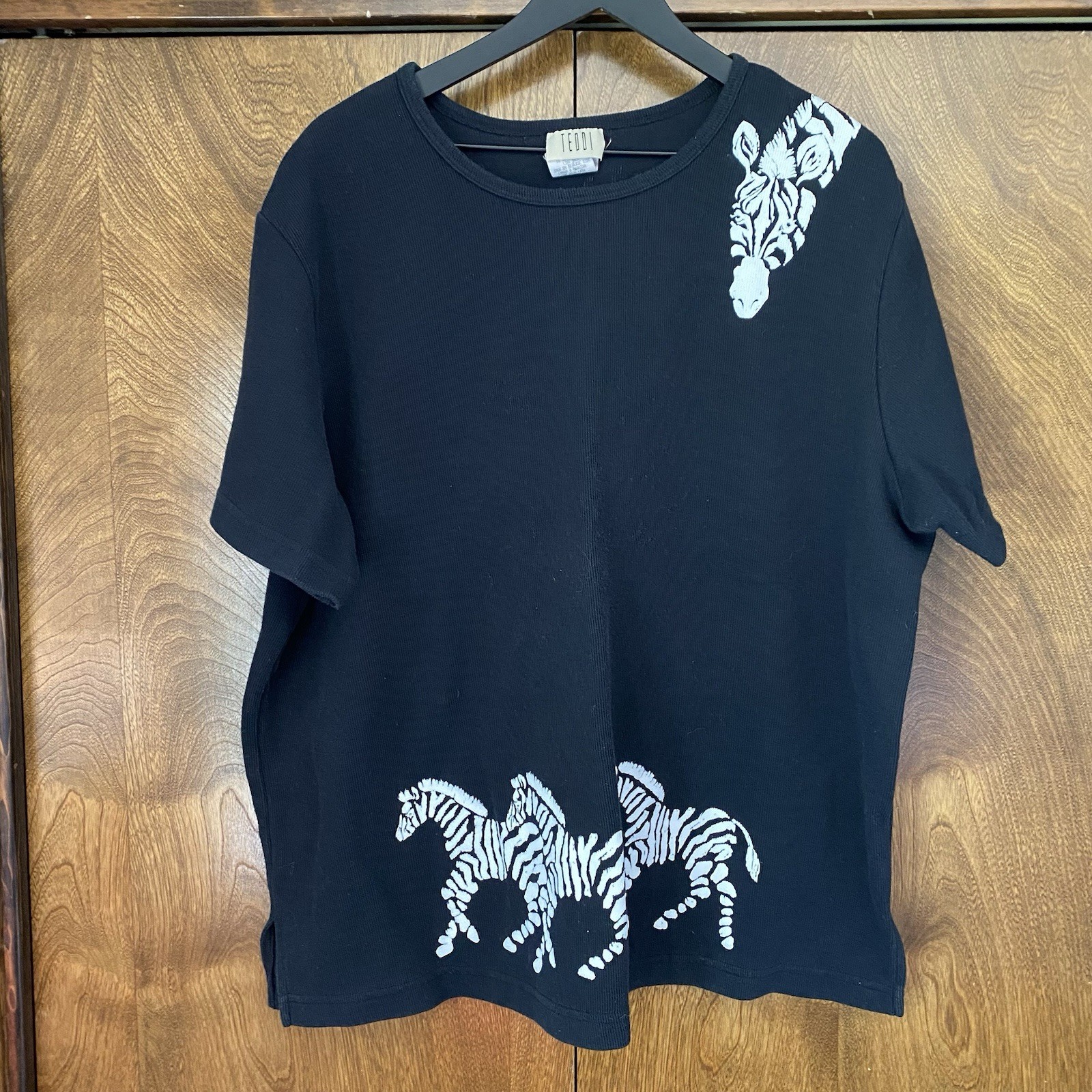 VTG 90s Teddi 2X Zebra Safari Short Sleeve Blouse Africa Animal Print Women’s Shirt