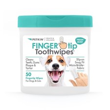 Petkin Fingertip Tooth Wipes for Dogs and Cats, 50 Finger Wipes - Slip-on, Snug