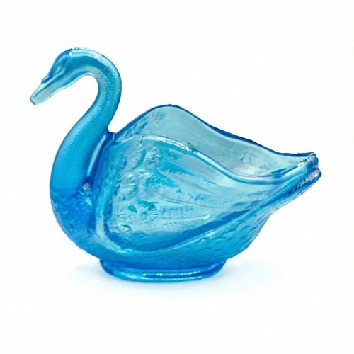Fenton Celeste Blue Iridescent Swan Salt Cellar #4 Pastel Carnival Glass Vintage