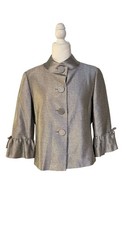 Tahari Arthur S. Levine Silver Metallic Ruffle Cuff Jacket Size 12