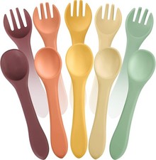 10 Pieces Baby Led Weaning Spoons and Forks Set Infant Silicone Spoon
