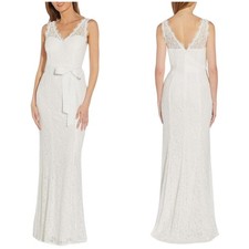 Adrianna Papell NWT Sleeveless Lace Gown Illusion V-Neckline Ivory Size 0 Flaw 