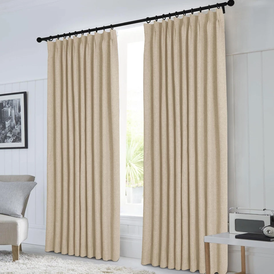 Extra Wide 100% Blackout Linen Curtains for Sliding Door Pleated Curtains wit... - Image 2 of 4