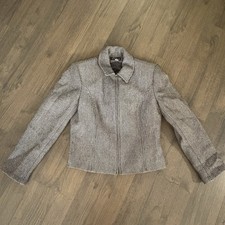 Ann Taylor 100 Wool Houndstooth Zippered Blazer