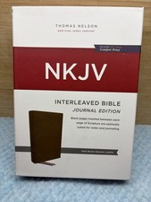 NKJV Interleaved Bible Genuine Leather Brown Comfort Print