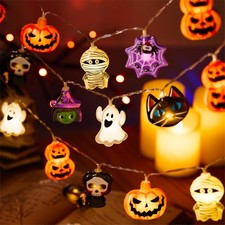 New 2026 Halloween String Lights - Pumpkin, Ghost, Witch, Cat Spider 10FT 20 LED