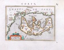 CORFÙ ISOLA GRECIA MAPPA ORIGINALE ANTICA DI ORTELIUS C1603