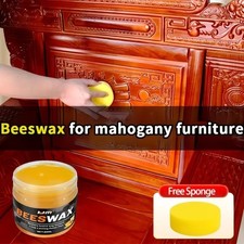 1Pc Unscented Natural Beeswax 80ml with Sponge for Home Wood Care