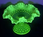 Vtg Fenton Yellow Topaz Uranium Vaseline Hobnail Opalescent Glass Compote Dish