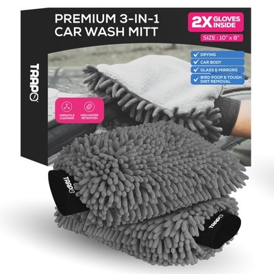 Premium 3-in-1 Car Wash Mitt Scratch Free, Cleaning Mitt, Microfiber Wash Mit...