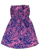 Lilly Pulitzer Windsor Strapless Dress Women's S Pink Blue Zebra Grass Resort