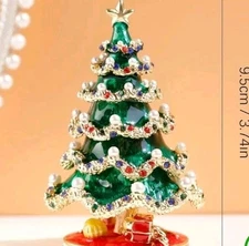 Stunning Tiny Christmas Tree Trinket Box.  Pearls,Rinestones, Amazing Detail,...