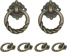 6pcs Bronze Flower Drop Ring Drawer Pulls, Small Vintage Cabinet Ring Handles